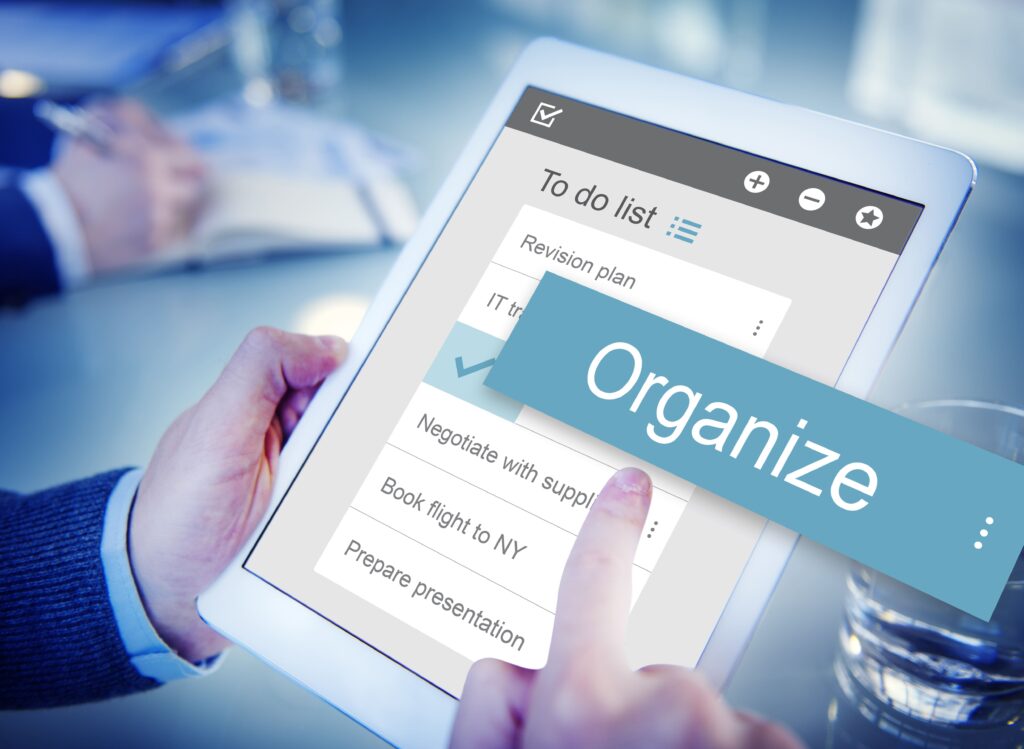 Cloud ERP Software Dashboard Business professional using cloud ERP software to organize business operations